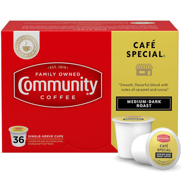 Community Coffee Café Special 36 Count Coffee Pods, Medium Dark Roast, Compatible With Keurig 2.0 K-Cup Brewers