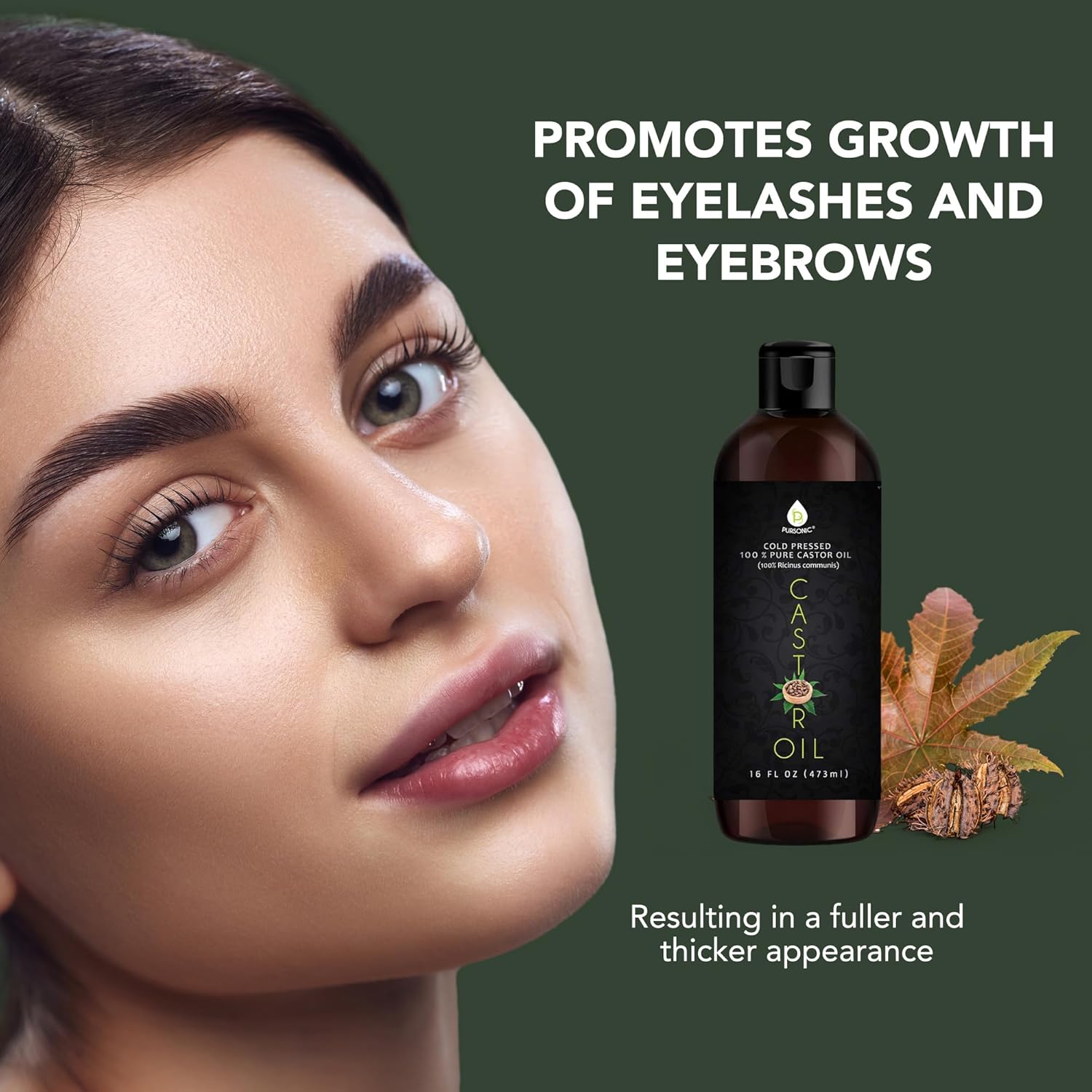 Pursonic Castor Oil (16Oz) Cold-Pressed, 100% Pure, Hexane-Free Castor Oil-Moisturizing & Healing, For Dry Skin, Hair Growth - For Skin, Hair Care, Eyelashes