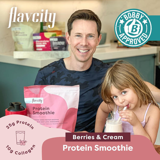 Flavcity Protein Powder Smoothie, Berries & Cream - 100% Grass-Fed Whey Protein Smoothie With Collagen (25G Of Protein) - Gluten Free & No Added Sugars (38.45 Oz)