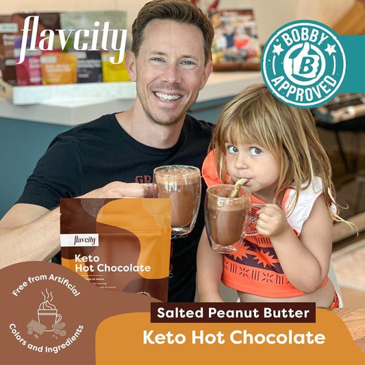 Flavcity Keto Hot Chocolate Powder, Salted Peanut Butter ā Dairy- & Sugar-Free Organic Cocoa Powder Drink Mix - High-Fiber, Low-Carb & Gluten-Free Prebiotic Hot Chocolate - Vegan & Non-Gmo (12.6 Oz)