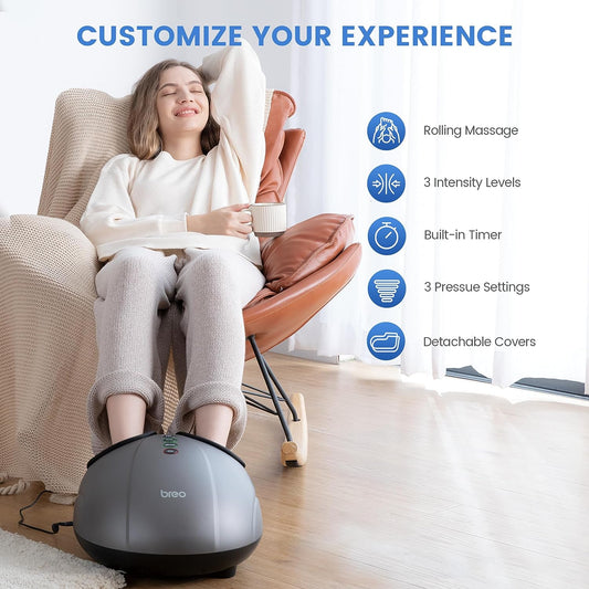 Breo Foot Massager Machine With Heat, Shiatsu Deep Tissue Kneading, Ro