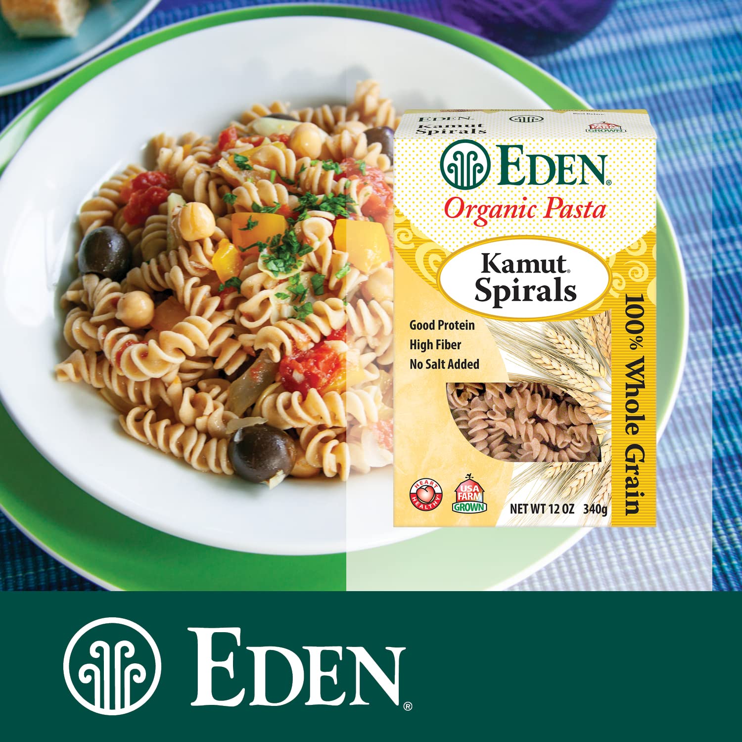 Eden Organic Kamut Spirals, Fusilli, 100% Whole Grain, 12-Ounce (2) : Grocery & Gourmet Food