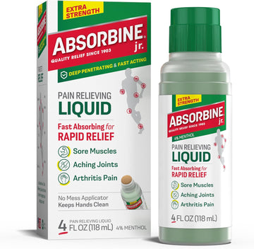 Absorbine Jr. Extra Strength Pain Relieving Liquid, Fast-Acting Relief For Joint, Muscle, Arthritis & Nerve Pain, 4 Oz
