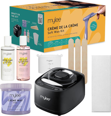 Mylee Creme De La Creme Wax Kit - Complete Professional Home Waxing Set For Silky Smooth Skin, Includes Digital Wax Heater, Lilac Soft Crème Wax, Paper Strips, Waxing Spatulas, Pre & After Care Gel