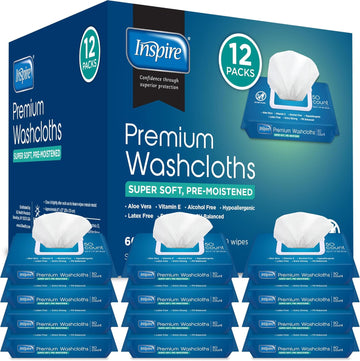 Inspire Adult Wet Wipes, Wash Cloths | Adult Wipes For Incontinence & Cleansing For Elderly, 8"X12" (200 Count)