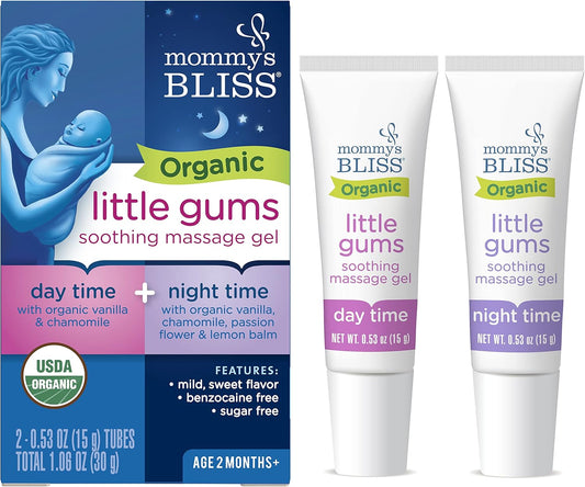 Mommy'S Bliss Organic Little Gums Soothing Massage Gel Day And Night Combo, Great For Teething Babies, Age 2 Months+, Sugar Free, Mild & Sweet Flavor, 2 - 0.53 Oz Tubes (Pack Of 1)