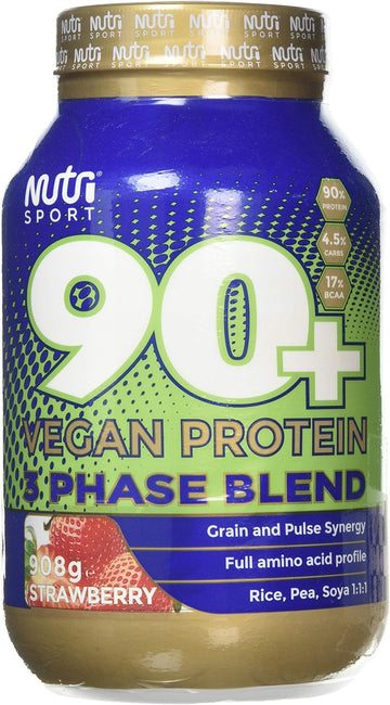 Nutrisport Aspartame Free 90 Plus Vegan Strawberry Protein Powder, 908 G