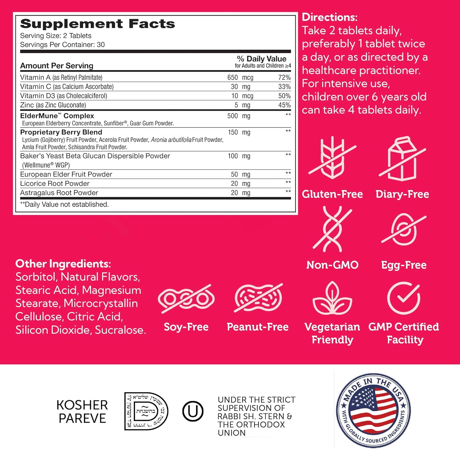 Zahler Kids Immune Support Supplement With Elderberry, Zinc And Vitamin C D3 A - Grape Flavored Chewable Tablets - Kosher For Kids Ages 4 And Up, 60 Count : Health & Household