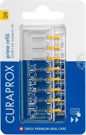 Curaprox Cps 09 Prime Refill Interdental Brushes, Yellow, 8 Count - 8 X 0.9Mm - 4Mm Internal Toothbrushes
