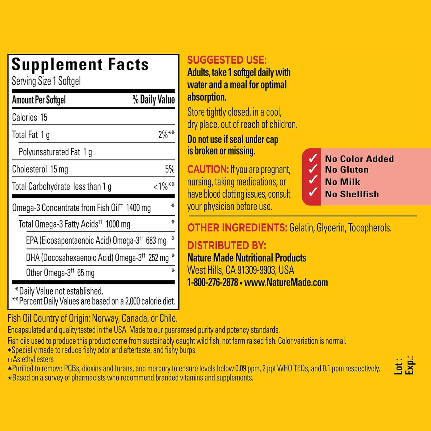 Nature Made Extra Strength Omega 3 Fish Oil Supplements, 1400Mg, Fish Oil Omega 3 Supplements As Ethyl Esters For Healthy Heart, Brain, Eyes, Mood Support, 45 Softgels, 45 Day Supply : Health & Household