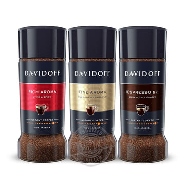 Davidoff Instant Coffee Trio - Rich Aroma, Fine Aroma And Espresso 57 Bundle - 100% Arabica Beans - Roasted For A Spicy Richness, Fragrant Elegance, And Chocolatey Depth, 3 X 3.52 Oz