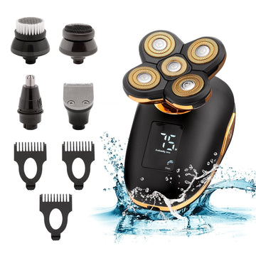 Asani 5 In 1 Electric Razor For Men And Women, Usb Rechargeable And Waterproof Cordless Trimmer, Includes Rotating Bald Head Shaver, Nose Hair Trimmer, Beard Shaper, Silicone Brush, & Cleansing Brush