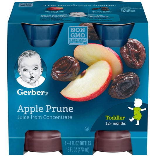Gerber Apple Prune Juice, 100% Juice From Concentrate, 4 - 4 Fl Oz Bottles/Pack, (Pack Of 2)