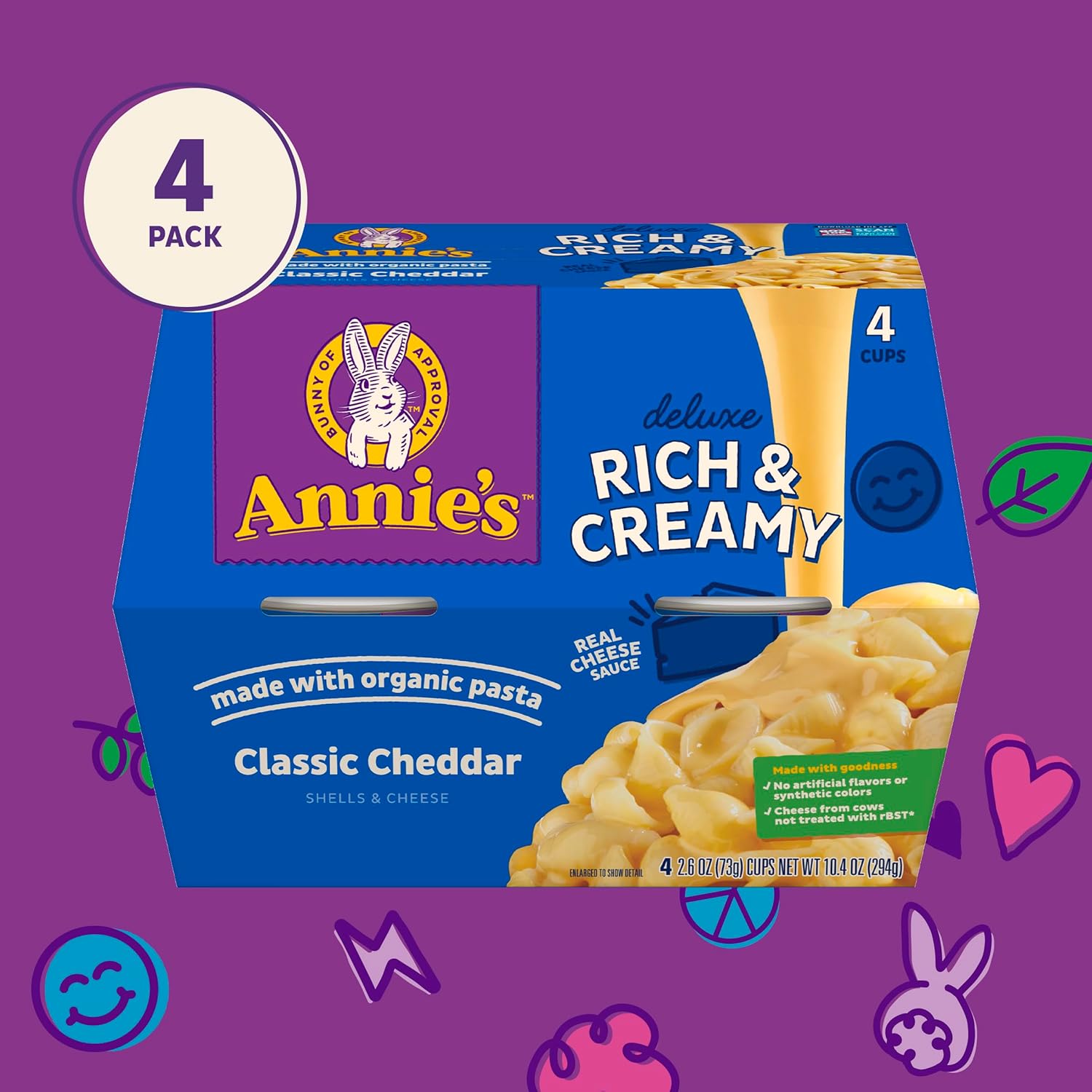 Annie'S Classic Cheddar Deluxe Rich And Creamy Mac And Cheese With Organic Pasta, Made With Real Cheese, Dinner Side Or Snacks, 4 Cups, 10.4 Oz : Everything Else