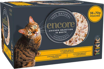 Encore 100% Natural Wet Cat Food, Pouch Multipack Chicken Selection In Broth 70 G, (Pack Of 36 Pouches)Encp8122