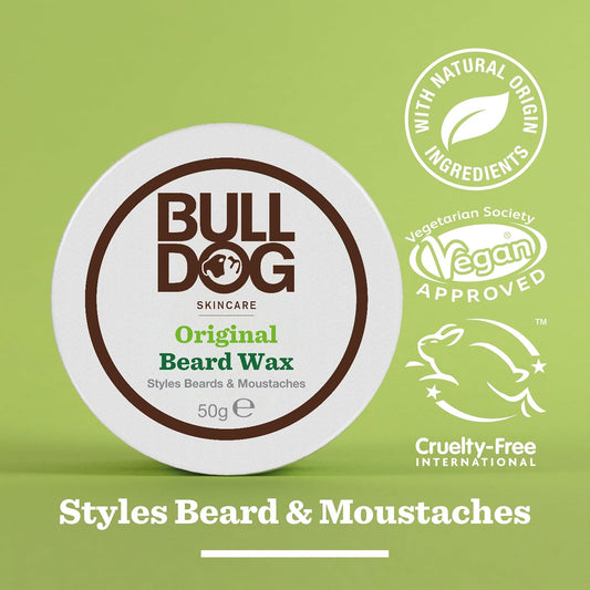Bulldog Skincare Original Beard Wax 50G, Long Lasting Hold For Beard And Moustache, Enriched With Aloe Vera