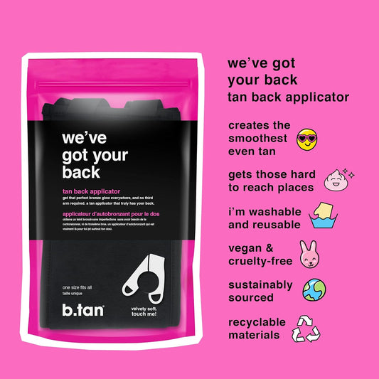 b.tan Back Self Tan Applicator | We've Got Your Back - Self Tanning Back Applicator with Handles, Streak-Free, Even Application, Velvety Soft, Reusable & Washable Sunless Tan
