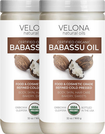 velona Babassu Oil USDA Certified Organic - 64 oz | 100% Pure and Natural Carrier Oil | Refined, Cold Pressed