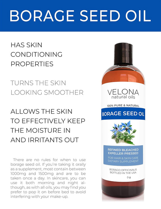 velona Borage Seed Oil 2 oz | 100% Pure and Natural Carrier Oil | Refined, Cold pressed | Skin, Face, Body, Hair Care | Use Today - Enjoy Results