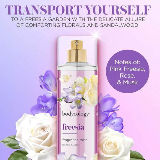 Bodycology Long-Lasting Fragrance Body Mist, Freesia, 8 Fl Oz