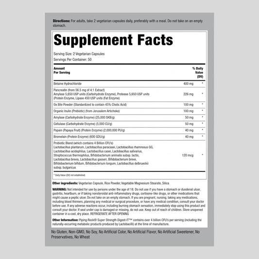 Piping Rock Digestive Enzymes With Probiotics And Prebiotics | 100 Capsules | 14 Probiotic Strains | 4 Billion Cfu | Extra Strength Supplement | Non-Gmo, Gluten Free
