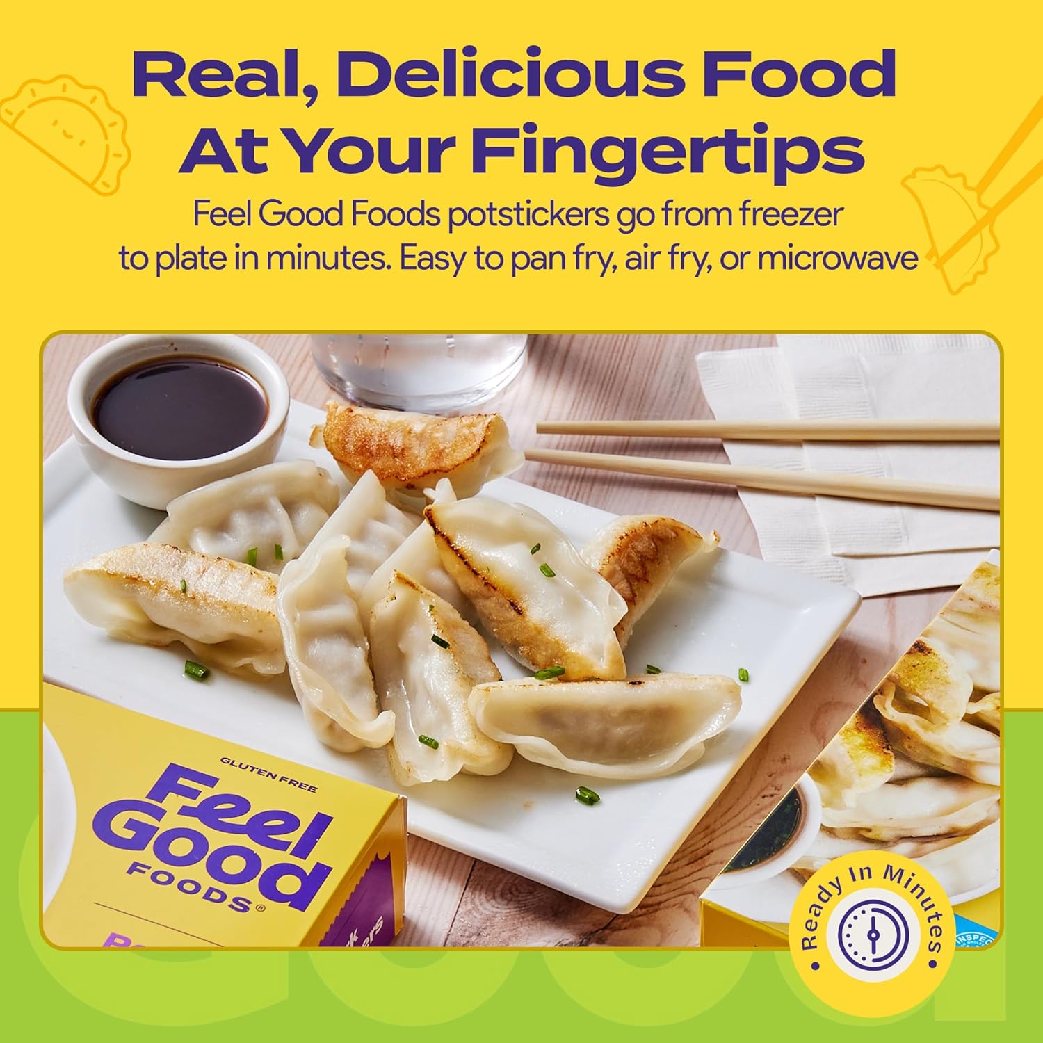 Feel Good Foods Vegetable Potstickers 10Oz Frozen Dumplings With Tamari Dipping Sauce, Gluten Free : Everything Else