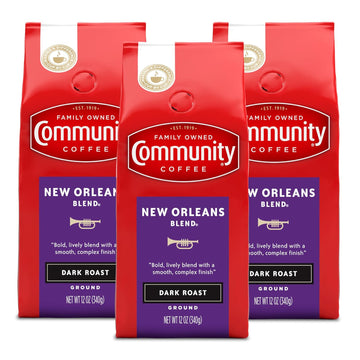 Community Coffee New Orleans Blend, Special Dark Roast Ground Coffee, 12 Ounce Bag (Pack Of 3)