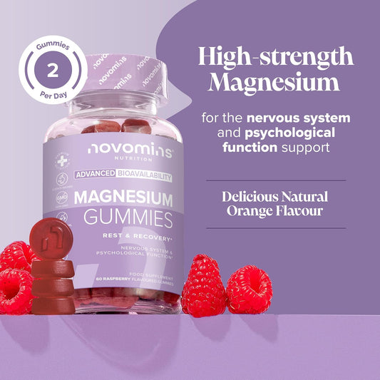 Adult Magnesium Gummies - High Strength 1636Mg Magnesium Citrate Offering 180Mg - High Strength Supplements - Alternative To Spray & Oil - Vegan - 60 Gummies - Novomins