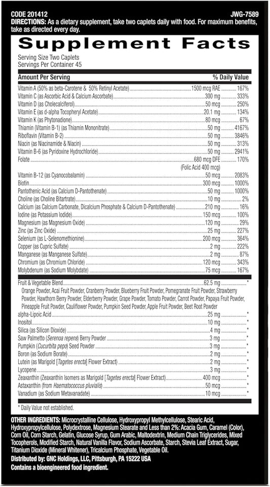 Gnc Mega Men Multivitamin Caplets, Clinically Proven To Feel Better, Immune Support, Energy Support, Antioxidants, B Vitamins, Vitamin D-3, Timed Release, 90 Count, 45 Day Supply