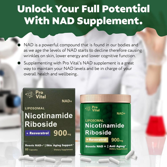 Nad Supplement, Nad Liposomal Nicotinamide Riboside 900Mg - Nmnh Supplement Alternative - Extra Strength Liposomal Nad+ Supplements With Resveratrol For Anti Aging, Energy, Focus - 80 Capsules