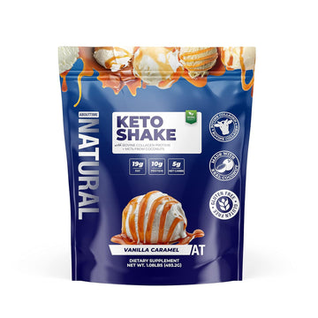About Time Keto Shake With Bovine Collagen Protein + Mcts From Coconuts - 19G Fat, 10G Protein, 5G Net Carbs - Vanilla Caramel, 1Lb
