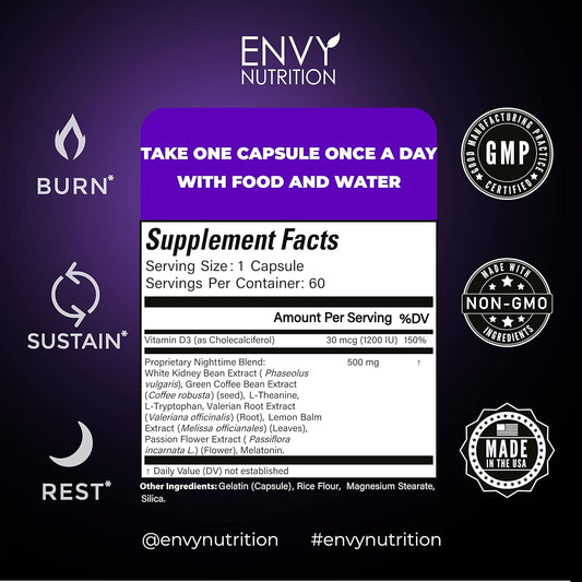 Night Time Fat Burner Supplements With Green Coffee Bean Extract - 60 Capsules
