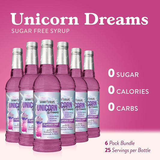 Jordan'S Skinny Mixes Sugar Free Syrup, Unicorn Flavor, Fruit Flavored Water Enhancer, Drink Mix For Ice Tea, Lemonade & More, Zero Calorie Flavoring, Keto Friendly, 25.4 Fl Oz, 6 Pack