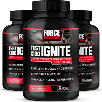 Force Factor Test X180 Ignite 3-Pack, Testosterone Booster & Fat Burner For Men, Testosterone Supplement To Burn Fat, Build Muscle, Increase Energy, And Boost Vitality And Performance, 360 Count