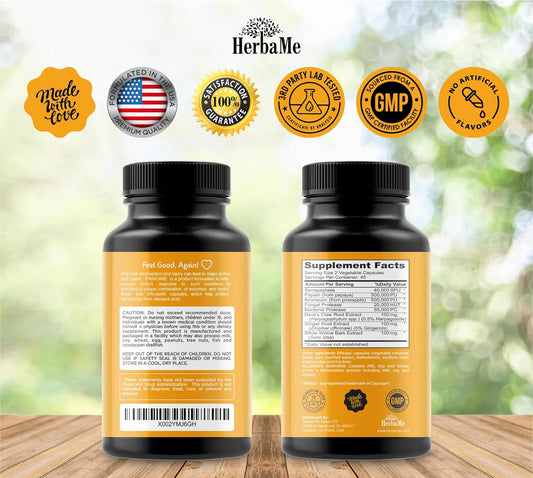 Herbame Proteolytic Enzymes Supplement With Serrapeptase - Devils Claw, 90 Capsules, Promotes Joints Relief, Muscle And Tissue Health With Lasting Mobility, Athletes Post Workout Recovery Support