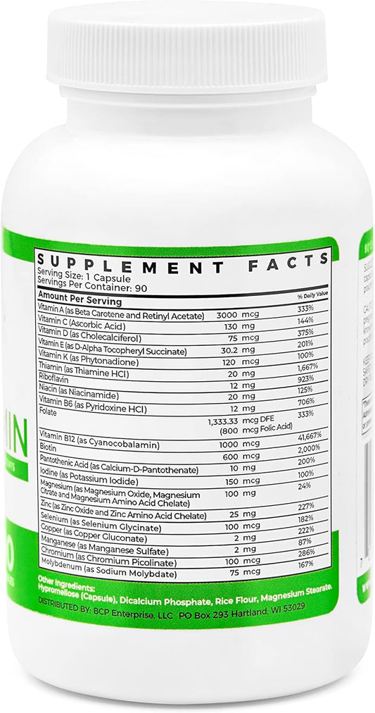 Once Daily Bariatric Multivitamin Capsule - Iron-Free Formula - Bariatric Vitamin And Supplement For Post Bariatric Surgery, Including Gastric Bypass And Gastric Sleeve | 90-Day Supply