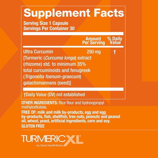 Turmericxl Natural Joint Support & Healthy Inflammatory Response Supplement - 250Mg Turmeric Extract Delivers 45X More Curcumin - High Absorption, Gluten-Free  30 Veggie Capsules