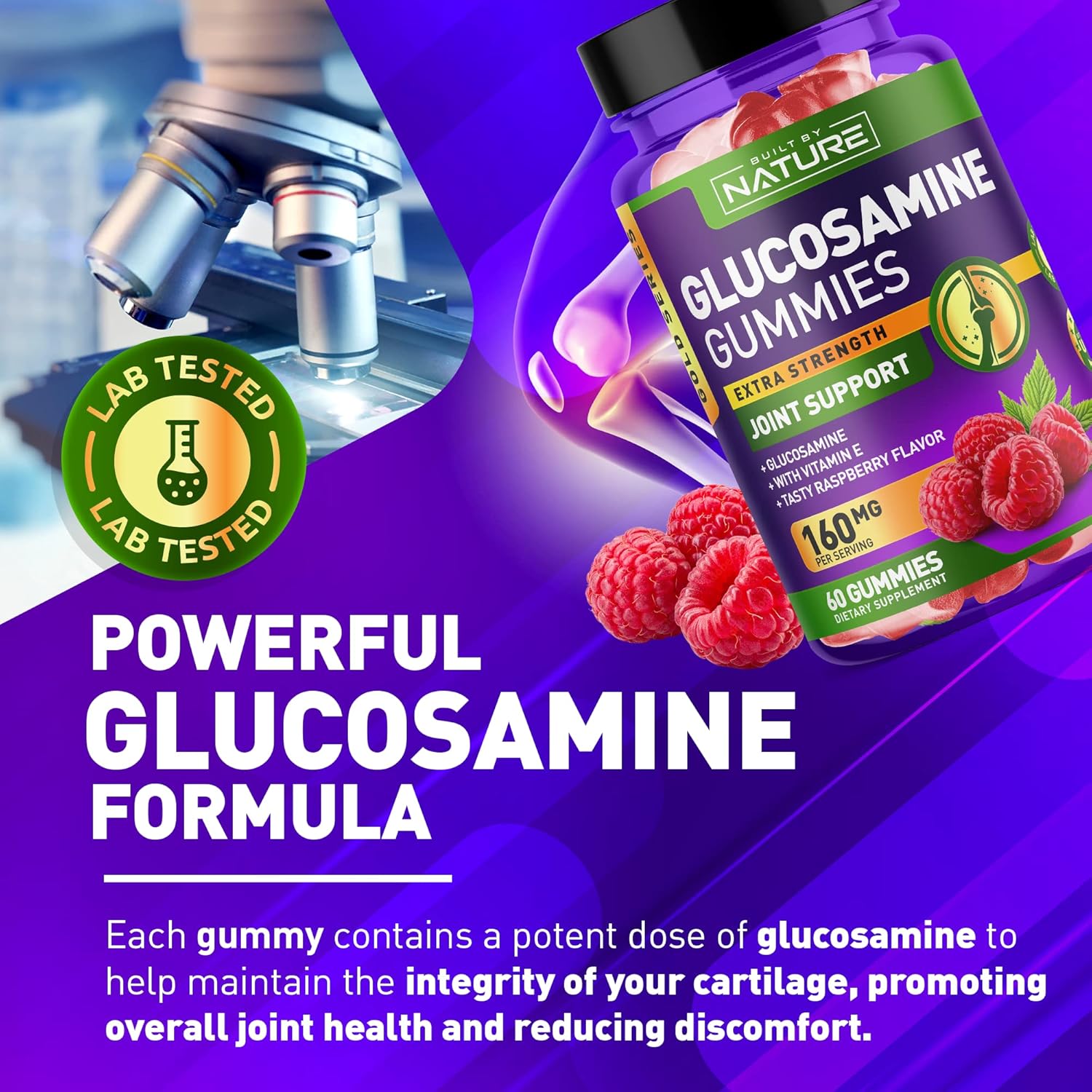 Built By Nature Glucosamine Gummies – Joint Support Supplement – Delicious Raspberry Flavor – Non-Gmo – 60 Gummies : Health & Household