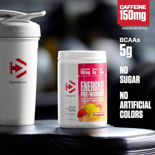 Dymatize Energyze Pre Workout Powder For Men And Women, Lemon Lime Flavor, 150Mg Caffeine, 5G Bcaas, Performance Blend Of L-Theanine, L-Tyrosine, L-Citrulline, No Sugar, 30 Servings