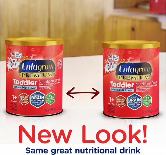 Enfagrow Premium Toddler Nutritional Drink, Made With Real Milk, Brain-Building Omega-3 Dha, Nutrients And Prebiotics For Growth & Immune Support, Non-Gmo, Toddler Milk Powder, 24 Oz Can