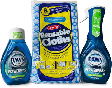 Dawn Powerwash Apple Scent Bundle: 1 Starter (16Oz) + 1 Refill (16Oz) + 8 Heb Reusable Cloths