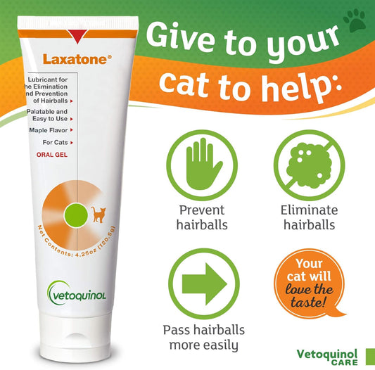 Vetoquinol Laxatone: Oral Hairball Lubricant Gel For Cats – Maple-Flavored, 4.25Oz – Lubricant For Helping With Hairball Prevention & Elimination – Natural Furball Digestive Relief Support