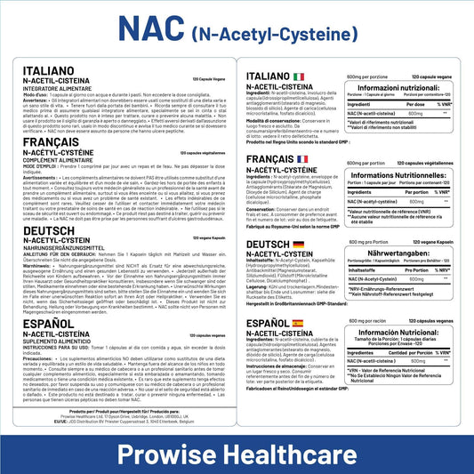 Nac N-Acetyl- Cysteine 600Mg 120 Capsules - Uk Manufactured | Gmp Standards By Prowise Healthcare | Suitable For Vegetarians And Vegans