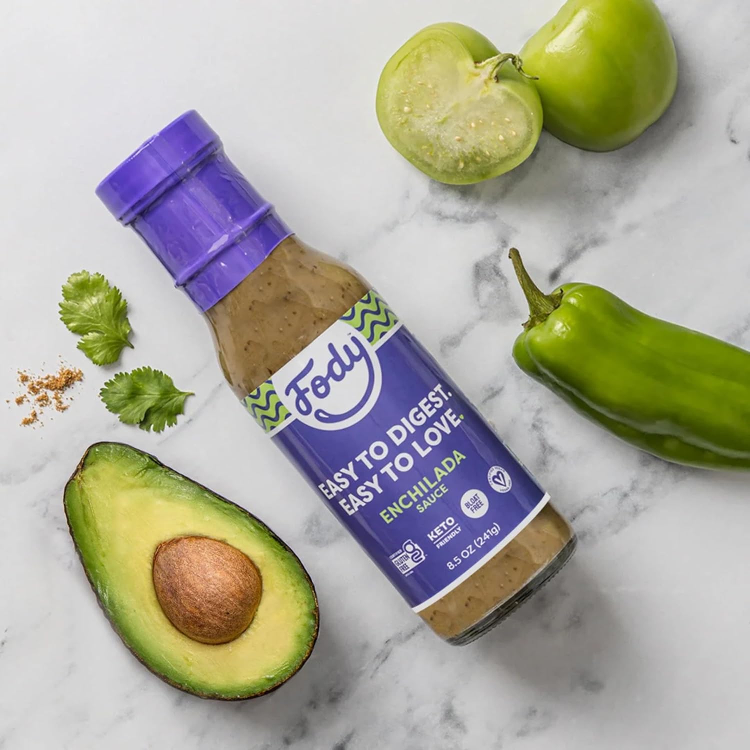 Fody Foods Green Enchilada Sauce, 8.5 Oz, Garlic And Onion Free, Low Fodmap Certified, Gut & Ibs Friendly, Vegan, Non-Gmo, Gluten Free, Keto Friendly