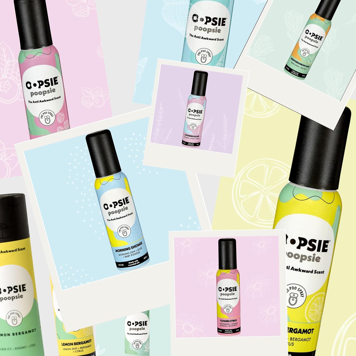 Oopsie Poopsie Lemon Bergamot Before & After You Go Toilet Spray 2Oz 4-Pack Gift Set - Portable Odor Eliminator : Health & Household