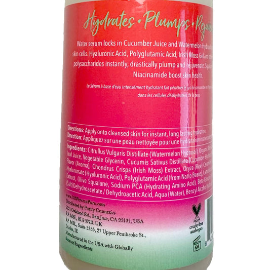 100% Pure Watermelon Cucumber Water Locking Serum For Face Moisturizing Glow Skin Care - Hyaluronic Acid Boost To Replenish Hydrate & Plump Dry Thirsty Skin, Vegan - 1.7 Fl Oz
