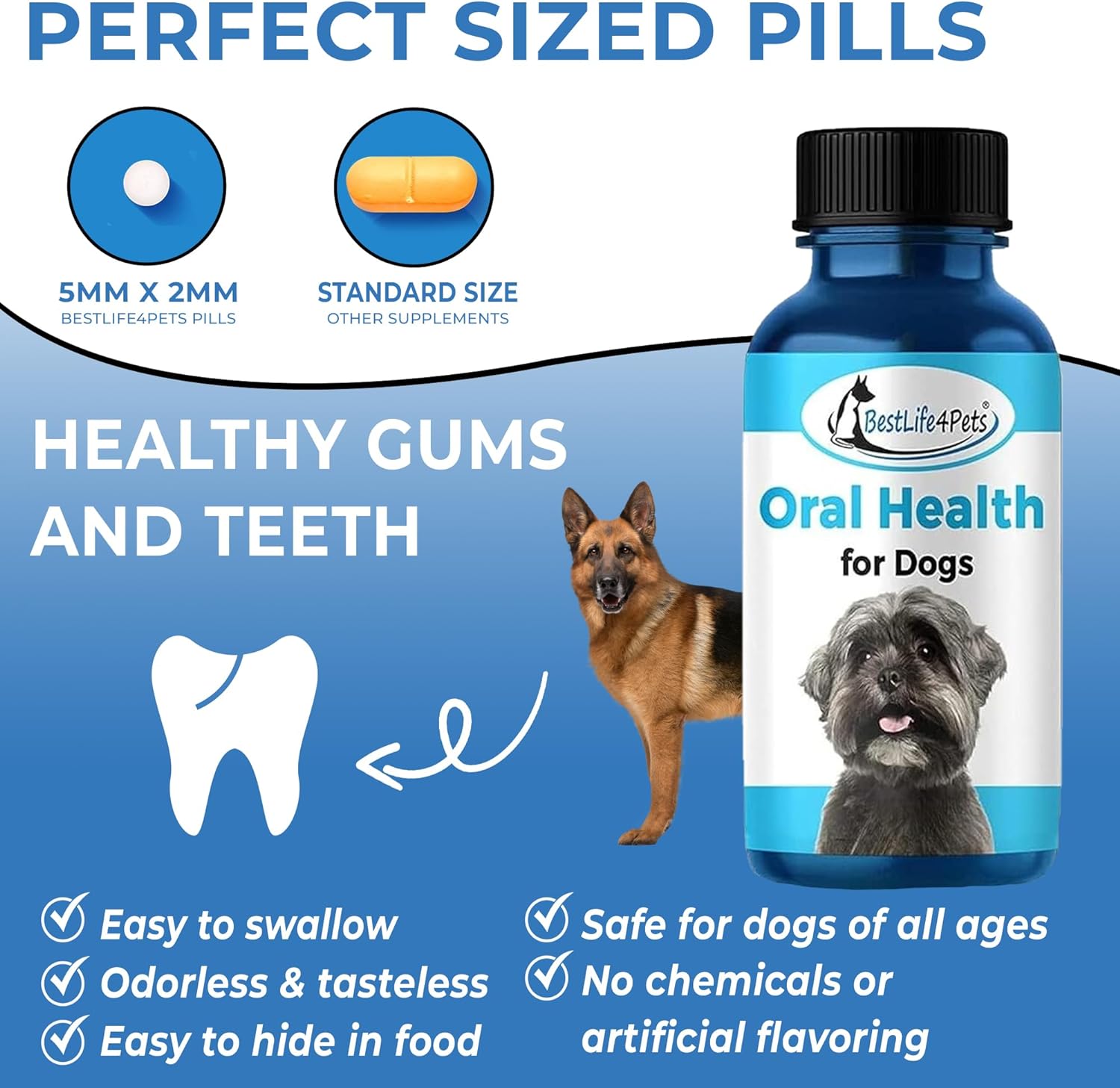 BestLife4Pets Oral Health Dental Care Supplement for Dogs - Plaque Tartar Remover Stomatitis & Gingivitis Control – Anti-Inflammatory Tooth and Gums Pain Relief - Easy to Use Natural Pills