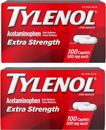 Tylenol Extra Strength Pain Reliever And Fever Reducer Caplets, 500 Mg Acetaminophen Pain Relief Pills For Headache, Backache, Toothache & Minor Arthritis Pain Relief; 100 Ct.; Pack Of 2