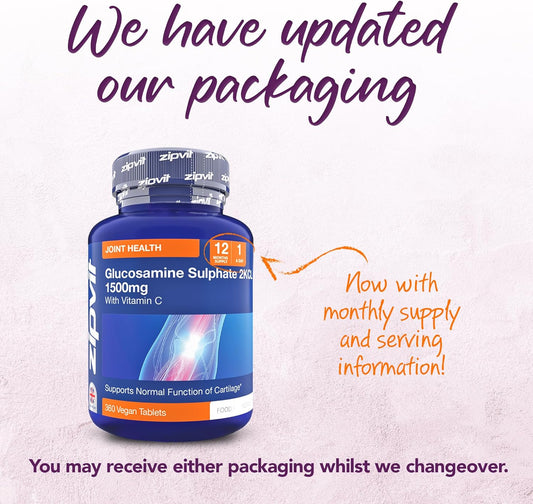 Zipvit Glucosamine Sulphate 2Kcl 1500Mg With Vitamin C, High Strength Joint Supplement, Supports Cartilage, Joints And Bones, Shellfish Free, 120 Vegan Tablets, 4 Month Supply
