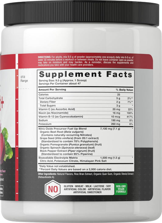 Horbรคach Nitric Oxide Beet Root Powder | 16 Oz (454G) | Mixed Berry Flavor | With Nitrates | Vegan, Non-Gmo, And Gluten Free Supplement